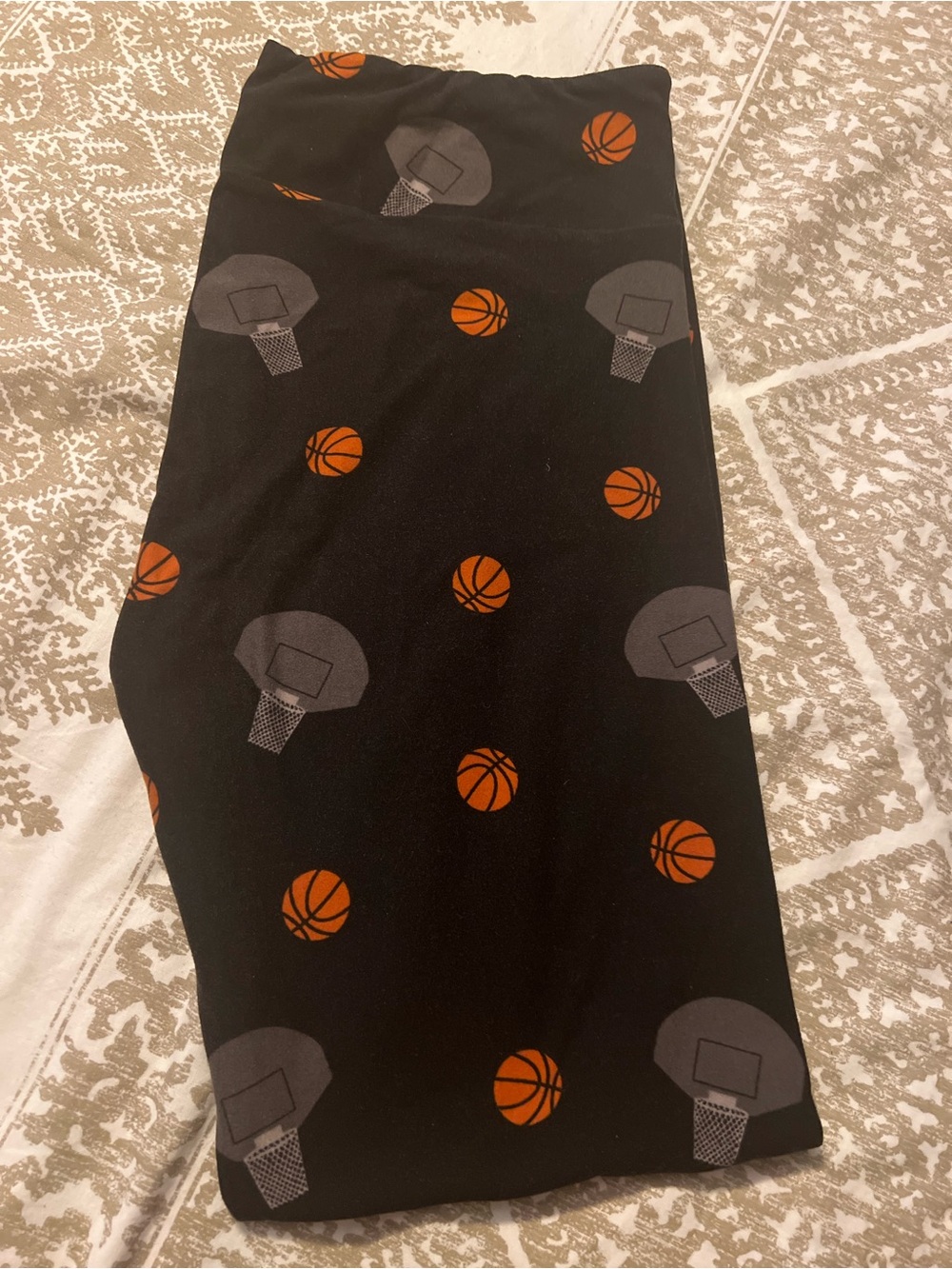 LuLaRoe Black Leggings with Orange Basketball Print